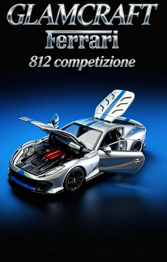 Glamcraft 812C Silver with Blue Livery 1/64 Scale Diecast Model Car