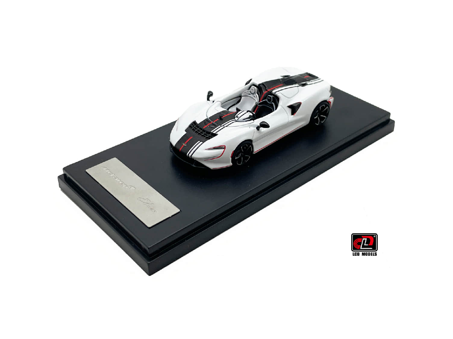 LCD McLaren Elva Convertible 1:64 White with Carbon & Red Stripes
