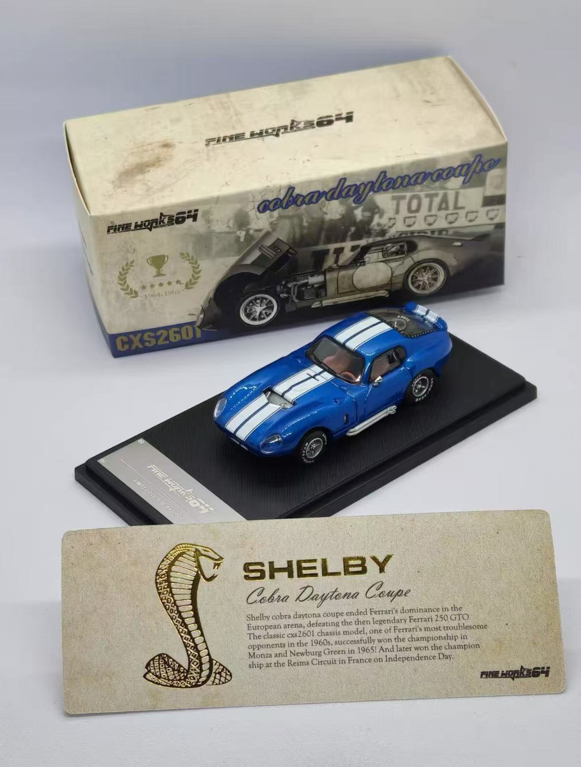 Fine Works 1/64 Shelby Daytona Diecast Toys Car Model Open Hood/Trunk Gift Blue