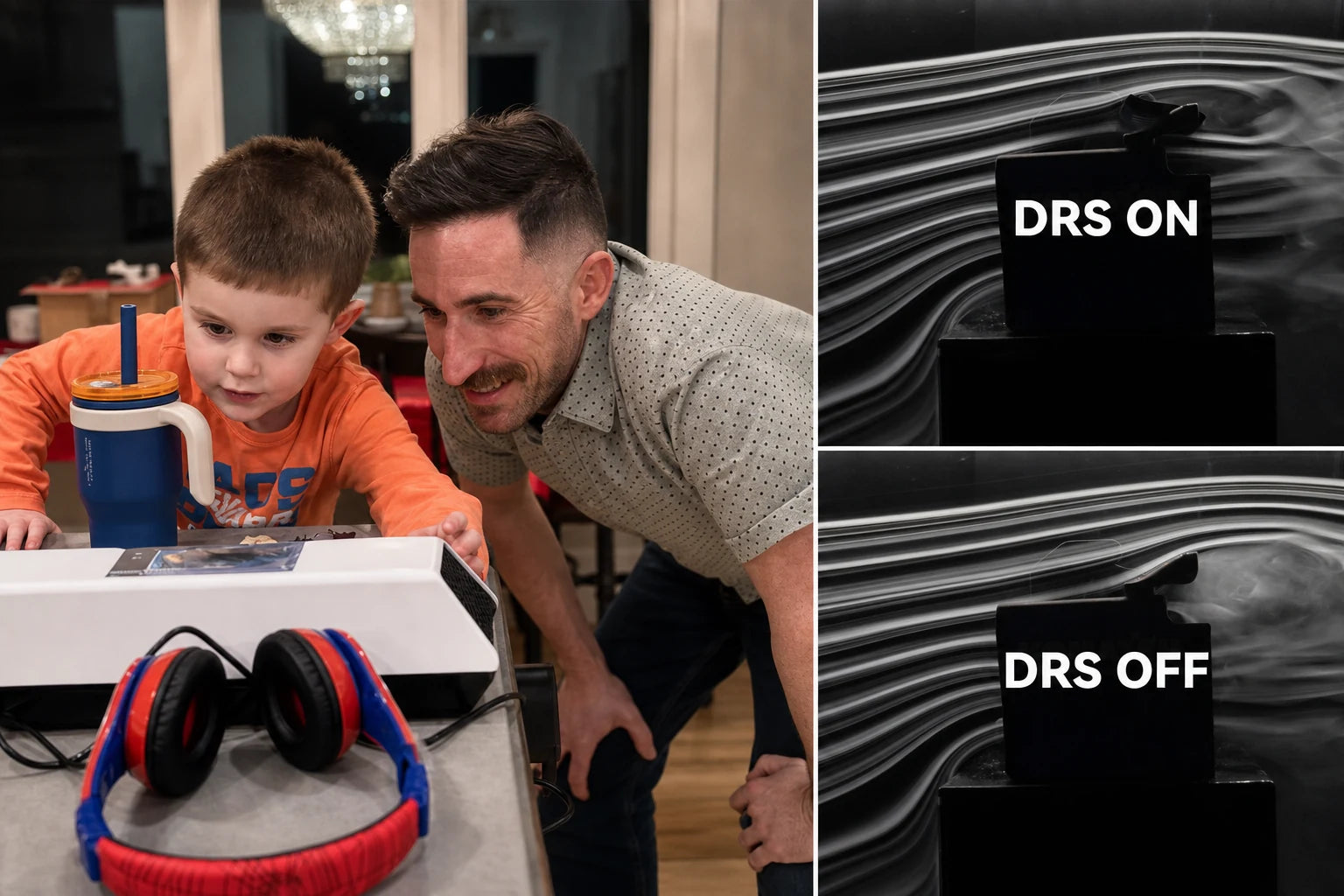 A father and child exploring airflow and comparing DRS positions with Windsible